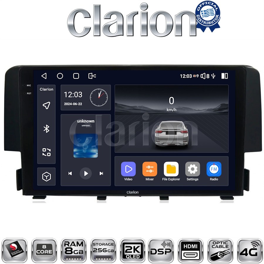 CLARION GL75941 Οθόνη OEM Multimedia Αυτοκινήτου για HONDA CIVIC 2016> με CarPlay, AndroidAuto, BT, GPS