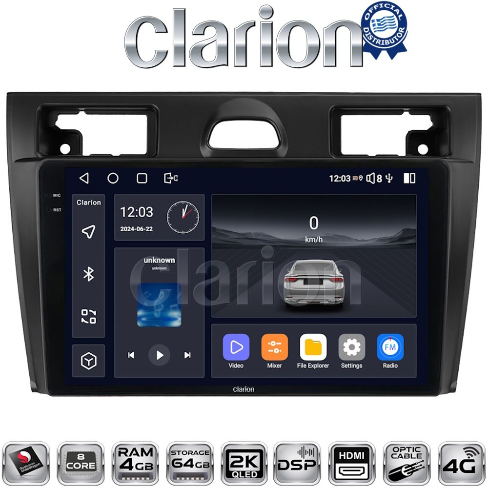 CLARION GL74140B Οθόνη OEM Multimedia Αυτοκινήτου για Ford Fiesta 2006 -> 2008 CarPlay, AndroidAuto, BT, GPS