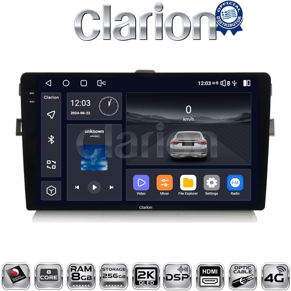 CLARION GL75028B Οθόνη OEM Multimedia Αυτοκινήτου για Toyota Auris 2007 > 2012 CarPlay, AndroidAuto, BT, GPS