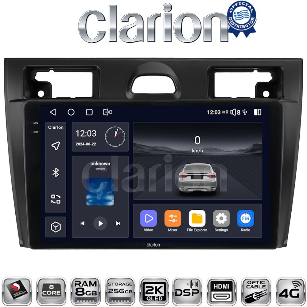CLARION GL75140B Οθόνη OEM Αυτοκινήτου για Ford Fiesta 2006 - 2008, Fusion 2005 - 2012 CarPlay, AndroidAuto, BT, GPS
