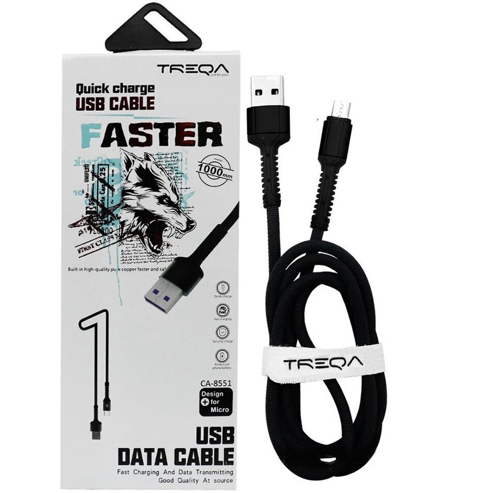 TREQA CA-8551 Black – Καλώδιο γρήγορης φόρτισης και μεταφοράς δεδομένων 1m - USB A to Micro USB