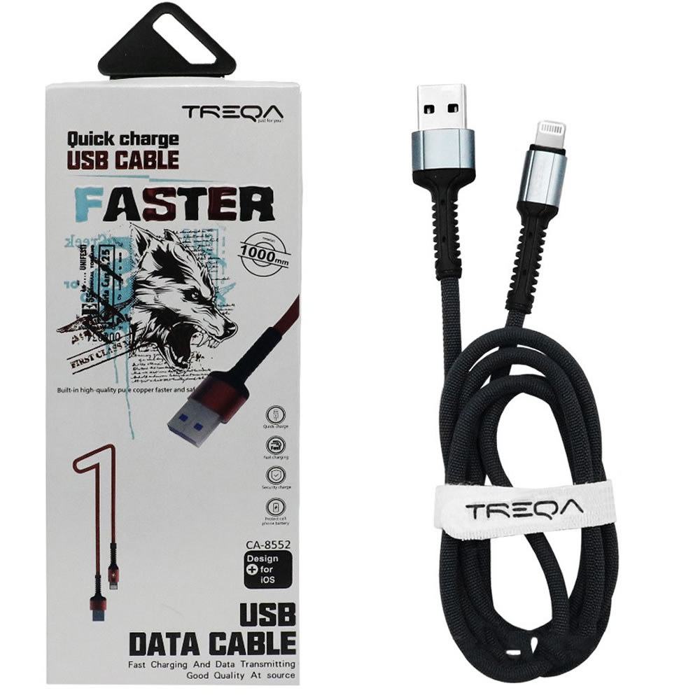 TREQA CA-8552 BLACK – Καλώδιο γρήγορης φόρτισης και μεταφοράς δεδομένων 1m USB 3.1A σε Lightning για IOS