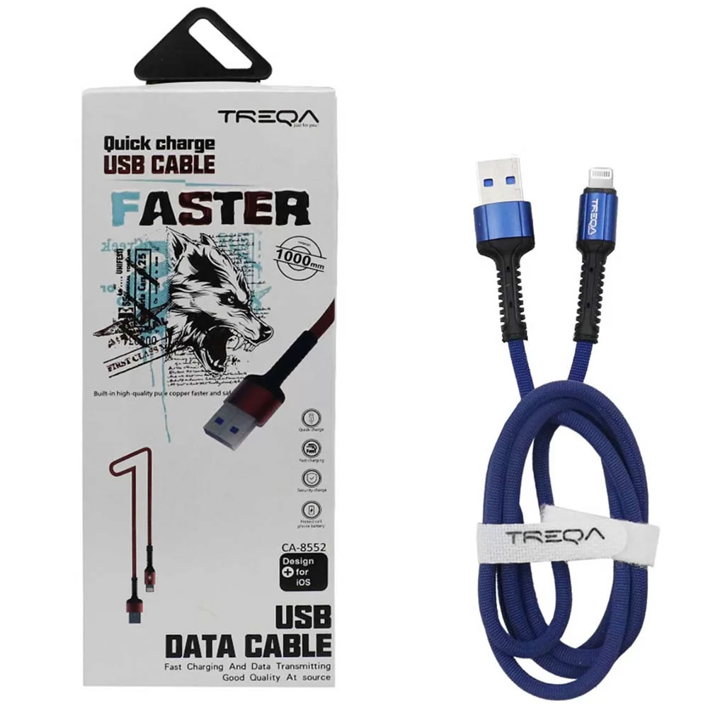 TREQA CA-8552 BLUE – Καλώδιο γρήγορης φόρτισης και μεταφοράς δεδομένων 1m USB 3.1A σε Lightning για IOS