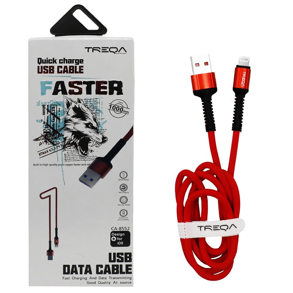 TREQA CA-8552 RED – Καλώδιο γρήγορης φόρτισης και μεταφοράς δεδομένων 1m USB 3.1A σε Lightning για IOS