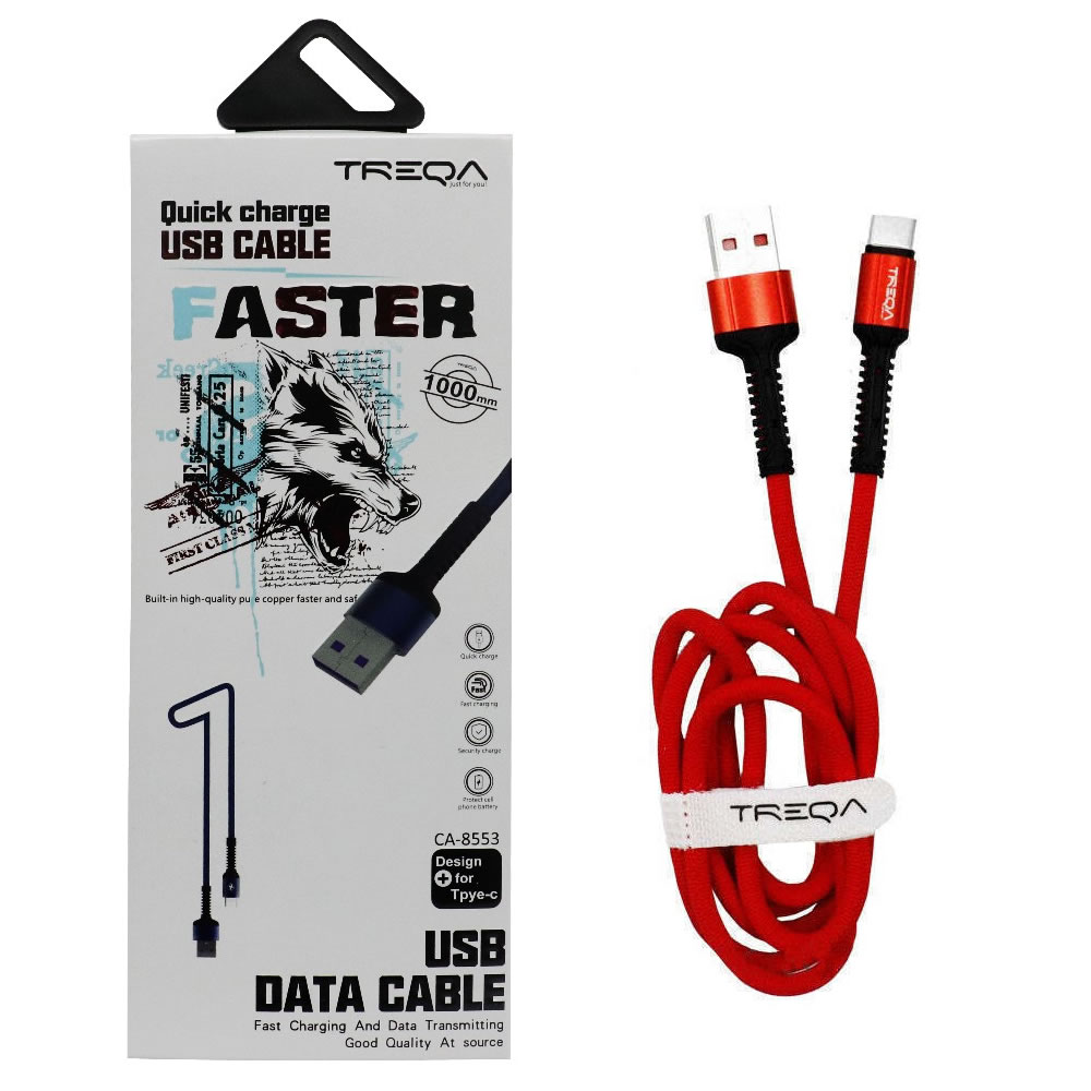 TREQA CA-8553 Red – Καλώδιο γρήγορης φόρτισης και μεταφοράς δεδομένων 1m - USB A to Type C