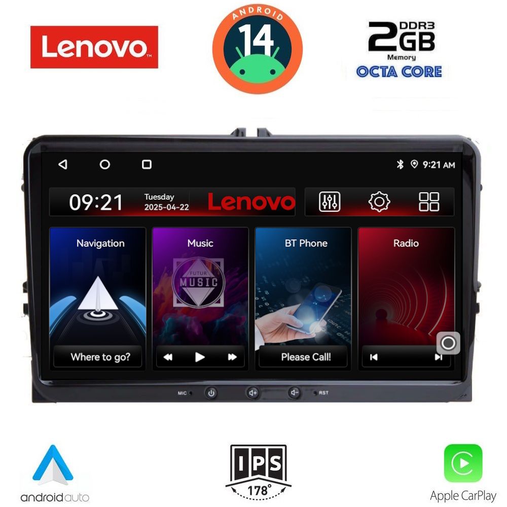 Οθόνη VW, Skoda, Seat 2004 – 2015 με Car Play, Android Auto, BT, GPS - LENOVO LVF 489_CPA (9inc)