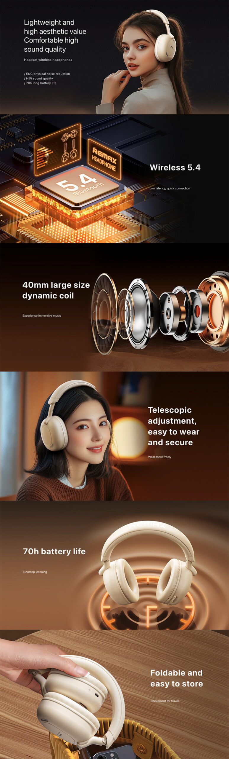 REMAX RB-560 HB (BEIGE) WIRELESS HEADPHONES - REMAX RB-560 HB (BEIGE)