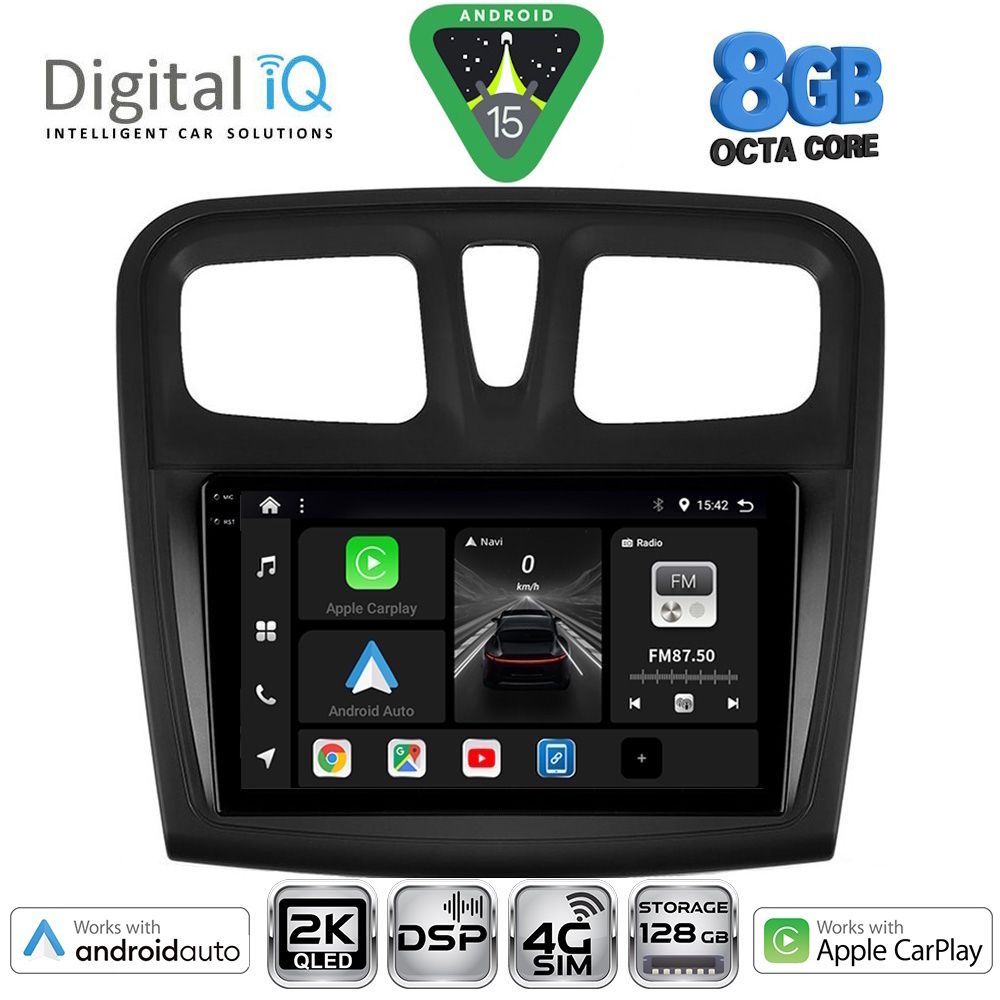 DIGITAL IQ BXF 11108SQ_CPAA (9inc) - Οθόνη Dacia Logan, Sandero 2012 – 2019 με CarPlay, AndroidAuto, GPS, Bluetooth