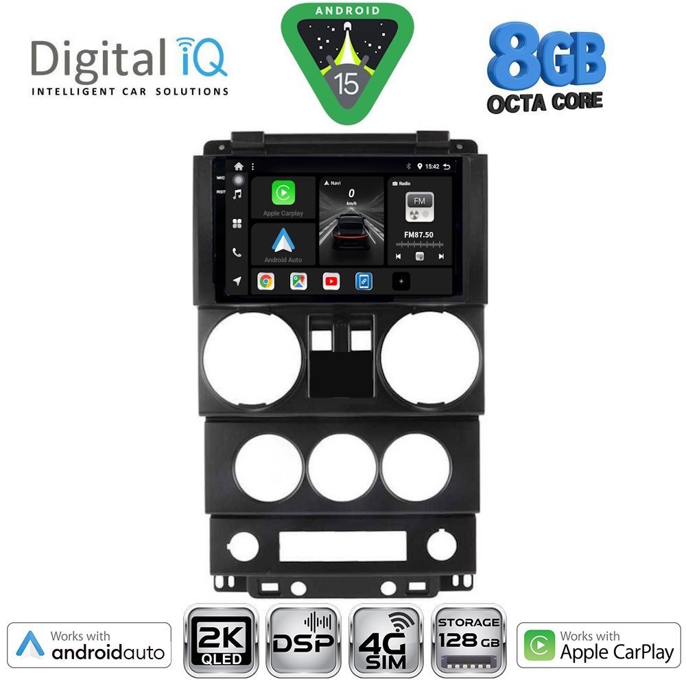 Οθόνη Jeep Wrangler 2006 – 2010 με Car Play, Android Auto, GPS, Bluetooth – DIGITAL IQ BXF 11293_CPAA (9inc)