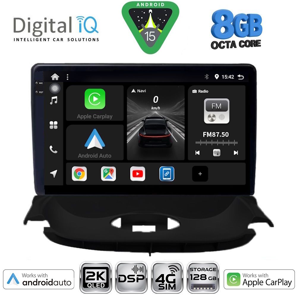 DIGITAL IQ BXF 11505_CPAA (9inc) – Οθόνη Peugeot 206 (1998 – 2006) – Car Play, Android Auto, GPS, Bluetooth