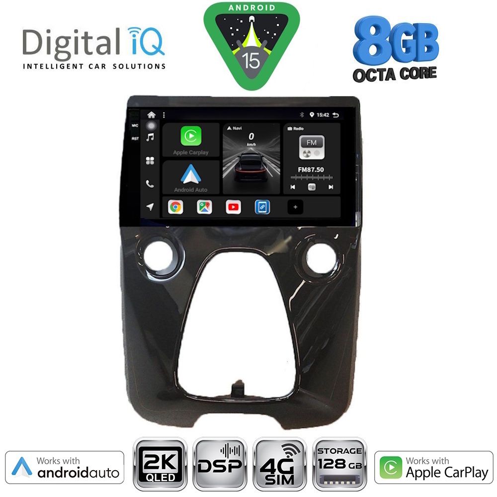 DIGITAL IQ BXF 11708_CPAA A/C (10inc) - Οθόνη Peugeot 108, Toyota Aygo, Citroen C1 2014 – 2021 με CarPlay, AndroidAuto, BT, GPS