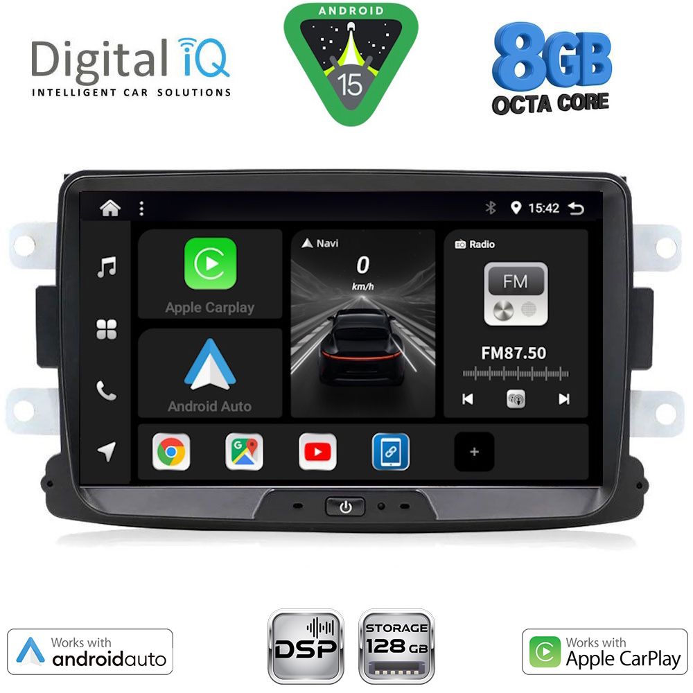 Οθόνη αυτοκινήτου με GPS, Bluetooth, USB, WIFI Dacia Dokker, Duster (2012 - 2020) - Renault Captur (2013 - 2019) - DIGITAL IQ BXF 733_CPAA (8" DECK)