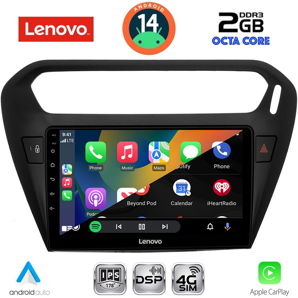 Citroen C-Elysee – Peugeot 301 2013 – 2018 Οθόνη με CarPlay, Android Auto, BT, GPS – LENOVO LVF 5511BL_CPA (9inc)