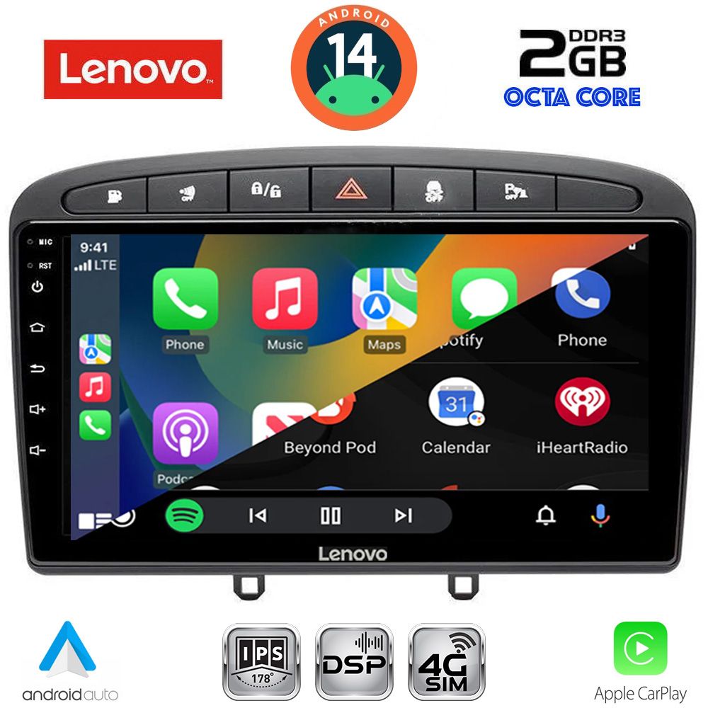 Peugeot 308 (2007 – 2012), RCZ (2009 – 2015) Οθόνη με CarPlay, AndroidAuto, Bluetooth, GPS – LENOVO LVF 5513BL_CPA (9inc)