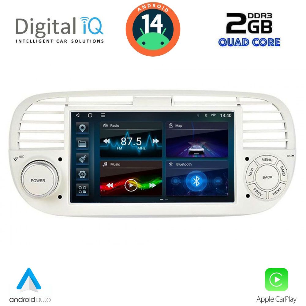 Fiat 500 2007 - 2015 Οθόνη με CarPlay, Android Auto, Bluetooth, GPS - DIGITAL IQ BLD 265BG_CPA (7" DECK)