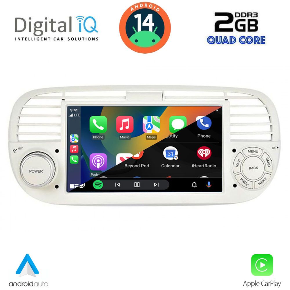 Fiat 500 2007 - 2015 Οθόνη με CarPlay, Android Auto, Bluetooth, GPS - DIGITAL IQ BLD 265BG_CPA (7" DECK)