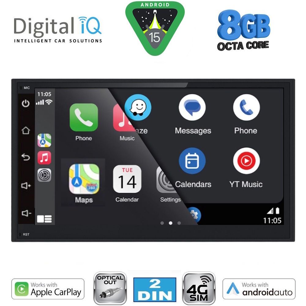 Οθόνη Αυτοκινήτου 2 Din – Car Play, Android Auto, Bluetooth, GPS - DIGITAL IQ BXK 869_CPAA (6.8" DIN) 4G sim