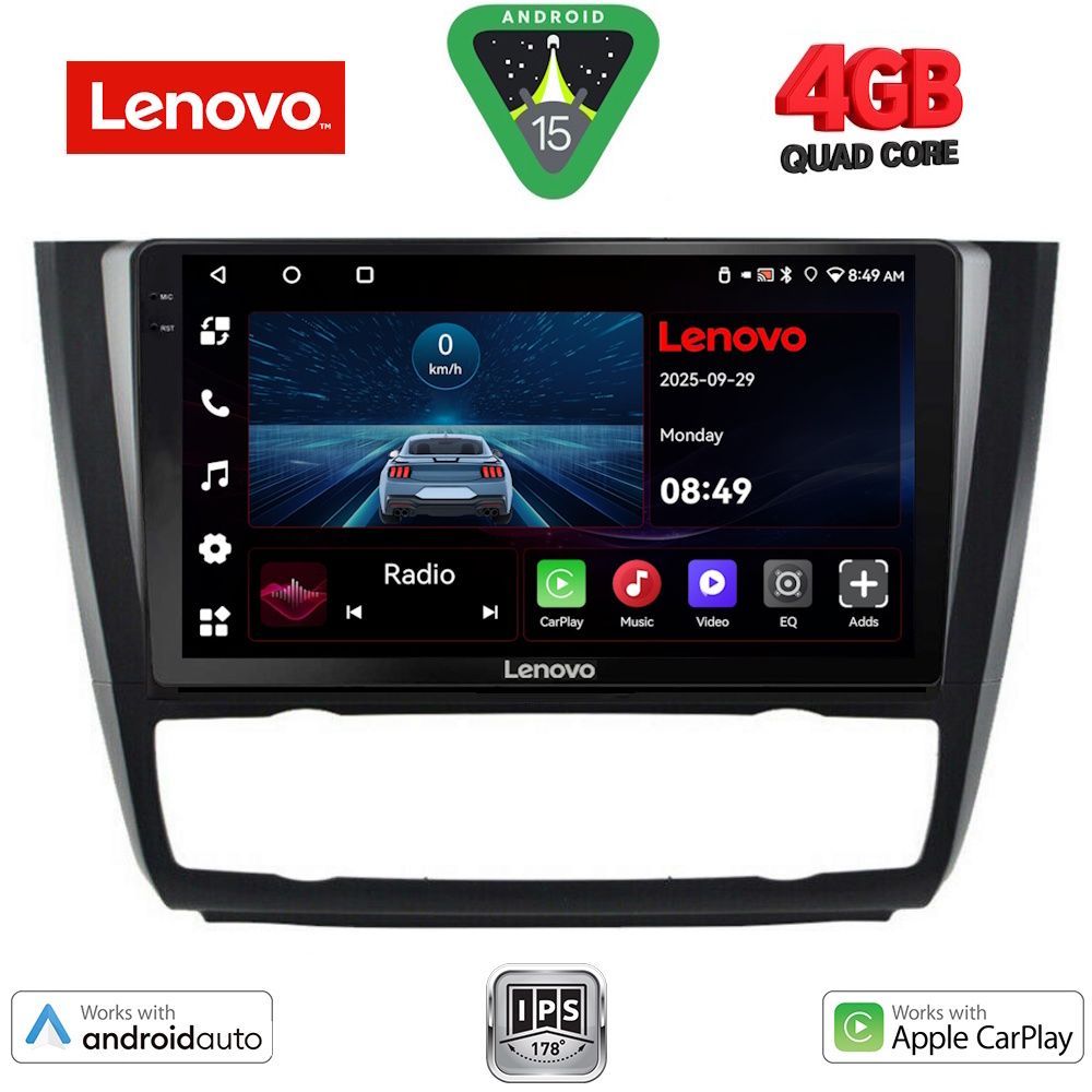 Οθόνη BMW series 1 (E81/E82/E87/E88) 2004 - 2013 με CarPlay, Android Auto, GPS, BT - LENOVO LVE 8040_CPAA CLIMA (9inc)