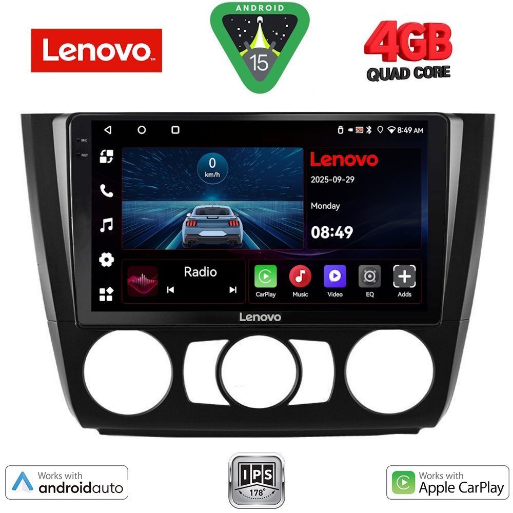 Οθόνη BMW series 1 (E81/E82/E87/E88) 2004 - 2013 με CarPlay, Android Auto, GPS, BT - LENOVO LVE 8040_CPAA A/C (9inc)