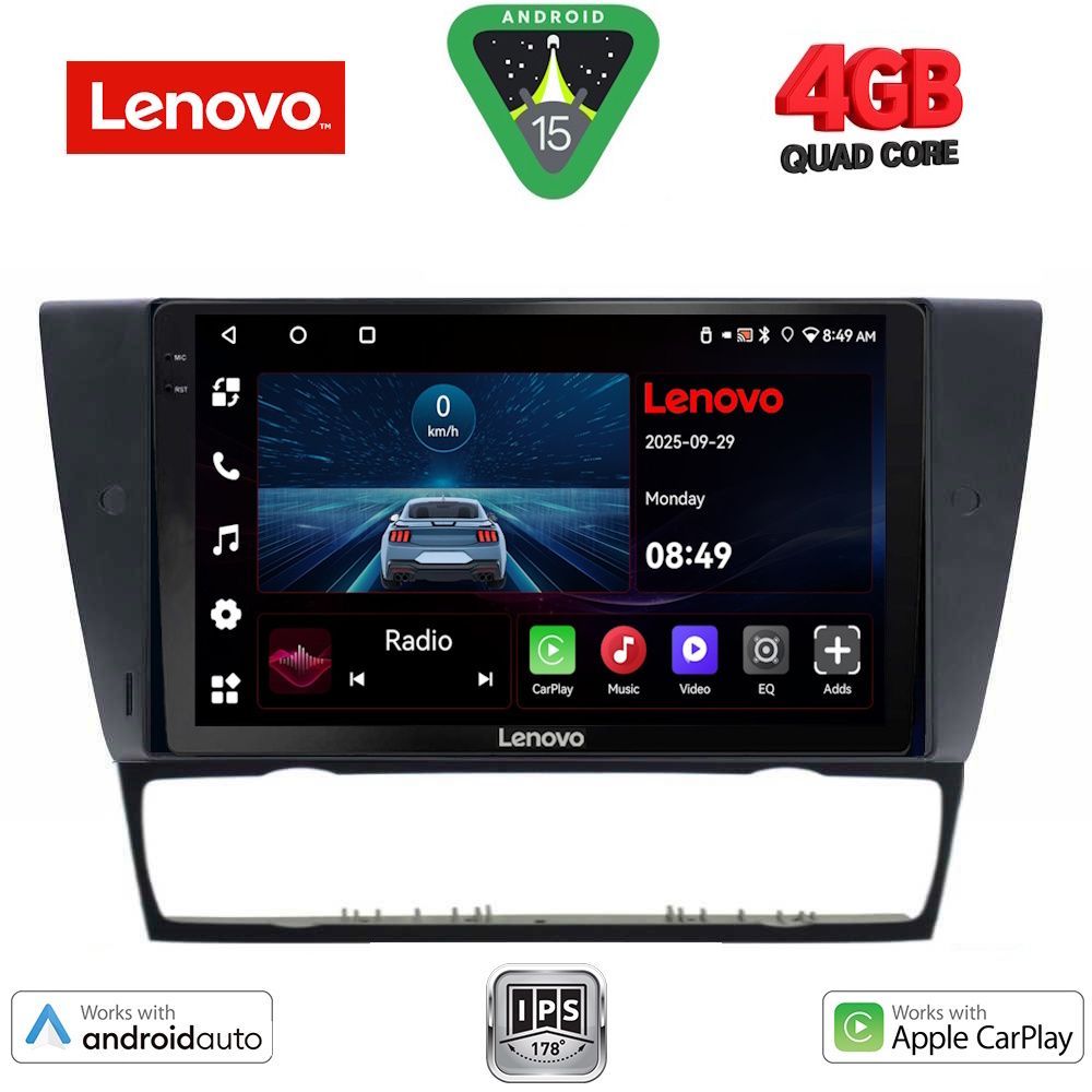 BMW Series 3 (E90, E91, E92, E93) 2005 – 2012 Οθόνη με Car Play, Android Auto, GPS, Bluetooth – LENOVO LVE 8043_CPAA (9inc)