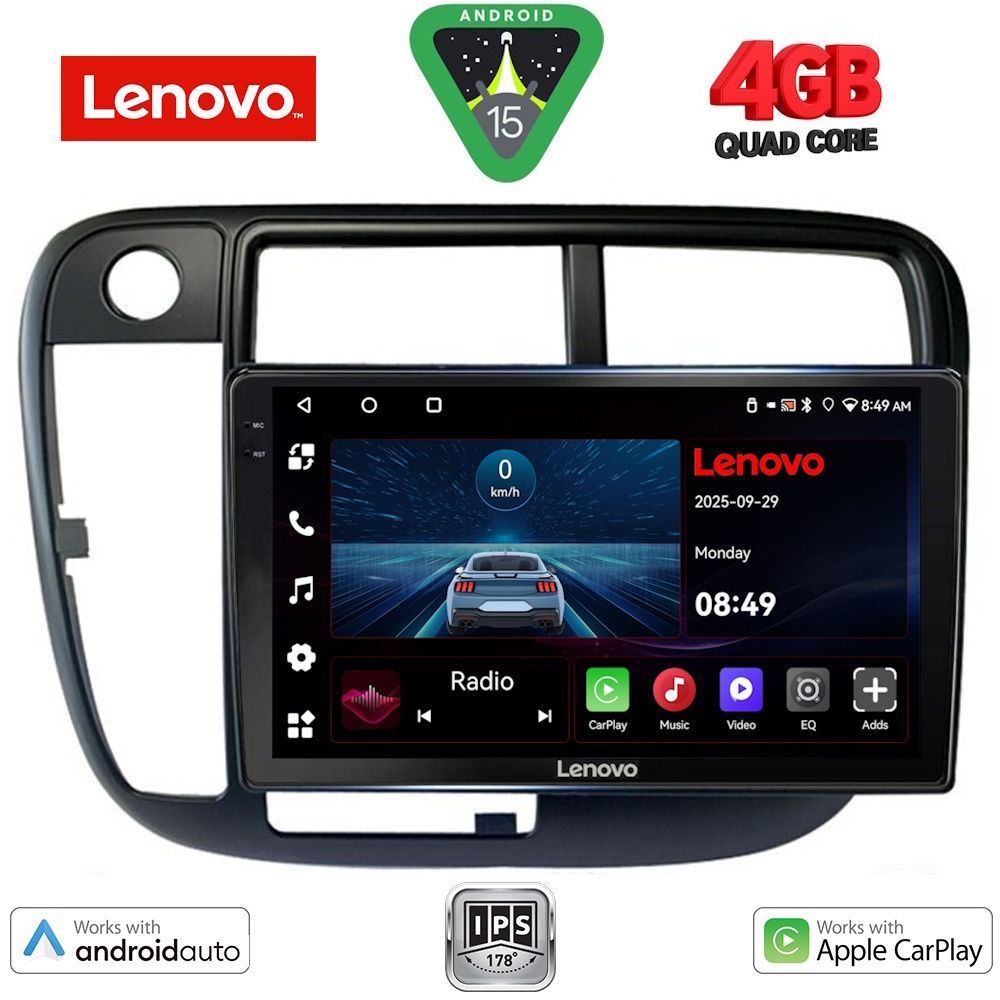 Οθόνη Honda Civic 1995 – 2001 με Car Play, Android Auto, Bluetooth, GPS – LENOVO LVE 8186_CPAA CLIMA (9inc)