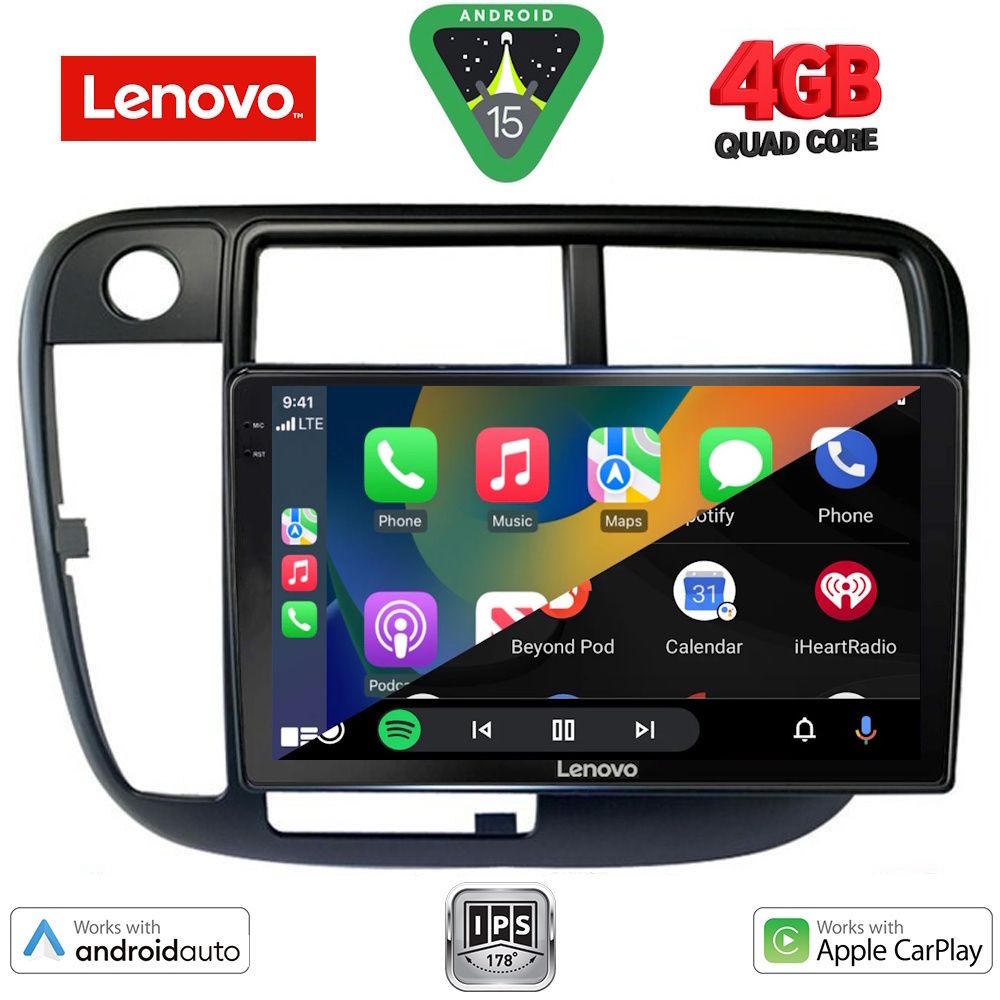 Οθόνη Honda Civic 1995 – 2001 με Car Play, Android Auto, Bluetooth, GPS – LENOVO LVE 8186_CPAA CLIMA (9inc)