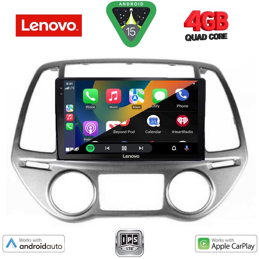 Hyundai i20 2008 – 2013 Οθόνη με CarPlay, Android Auto, Bluetooth, GPS - LENOVO LVE 8227_CPAA CLIMA (9inc)