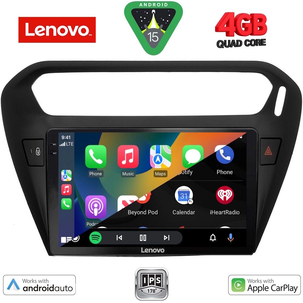 Citroen C-Elysee – Peugeot 301 2013 – 2018 Οθόνη με CarPlay, Android Auto, BT, GPS – LENOVO LVE 8511BL_CPAA (9inc)