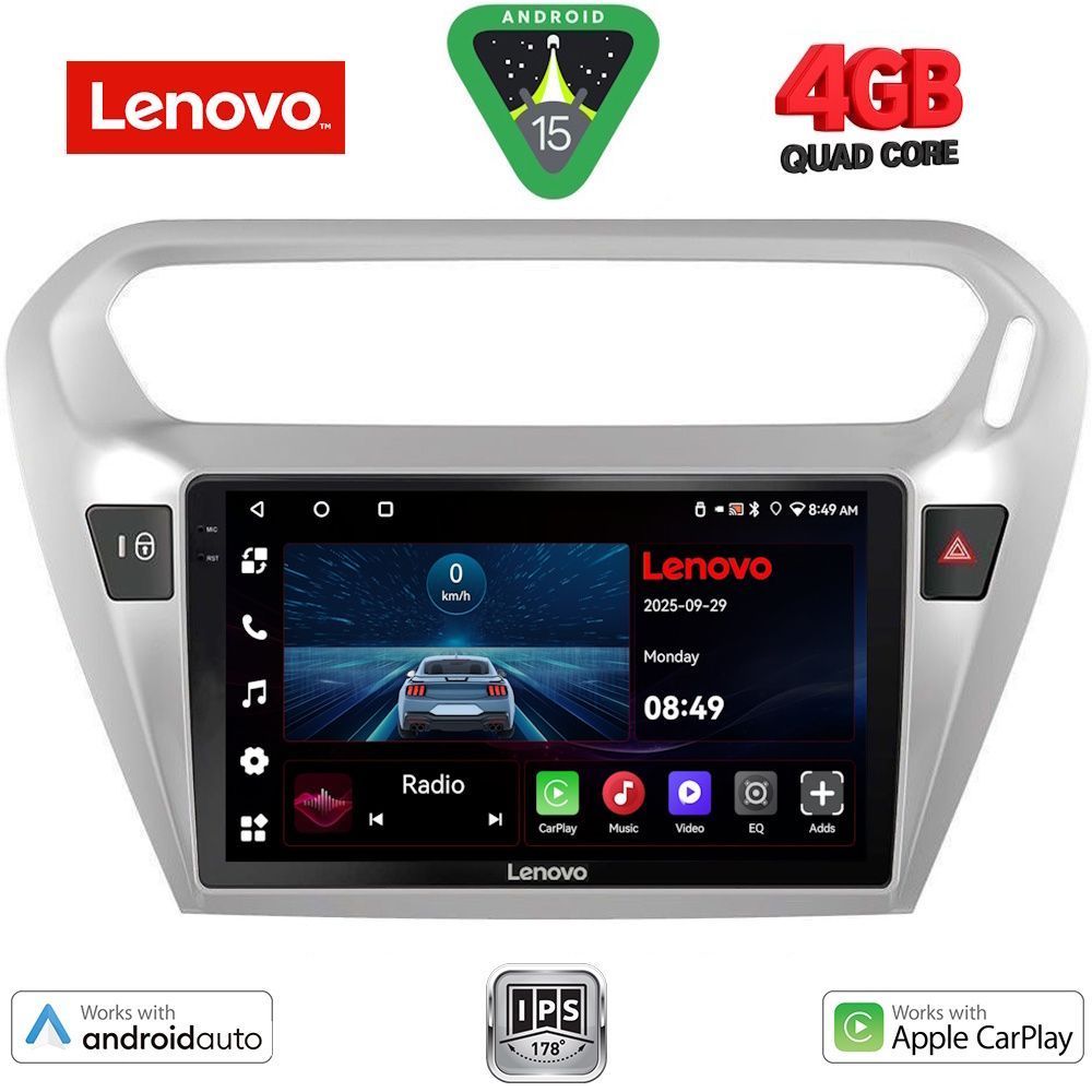 Citroen C-Elysee – Peugeot 301 2013 – 2018 Οθόνη με CarPlay, Android Auto, BT, GPS – LENOVO LVE 8511SL_CPAA (9inc)