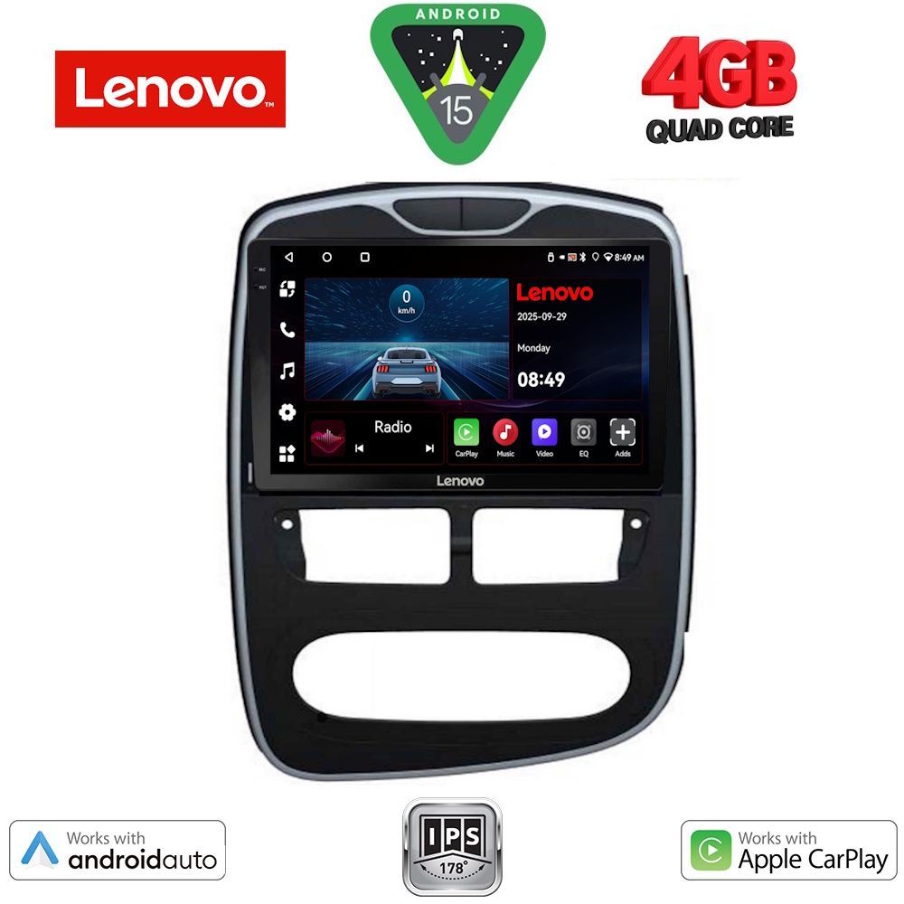 Οθόνη Renault Clio 2012 - 2015 με Car Play, Android Auto, GPS, Bluetooth – LENOVO LVE 8544_CPAA (10inc)