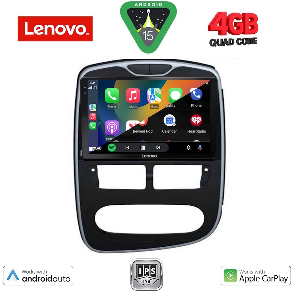 Οθόνη Renault Clio 2012 - 2015 με Car Play, Android Auto, GPS, Bluetooth – LENOVO LVE 8544_CPAA (10inc)