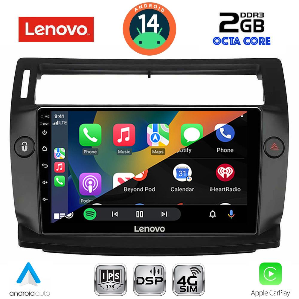 Citroen C4 2004 – 2011 Οθόνη με CarPlay, Android Auto, Bluetooth, GPS – LENOVO LVF 5084BL_CPA (9inc)