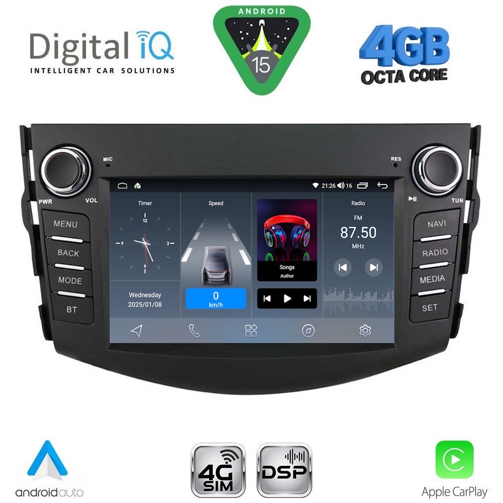 Toyota RAV4 2006 – 2012 Οθόνη με CarPlay, Android Auto, Bluetooth, GPS – DIGITAL IQ BLG 417_CPA (7" DECK)