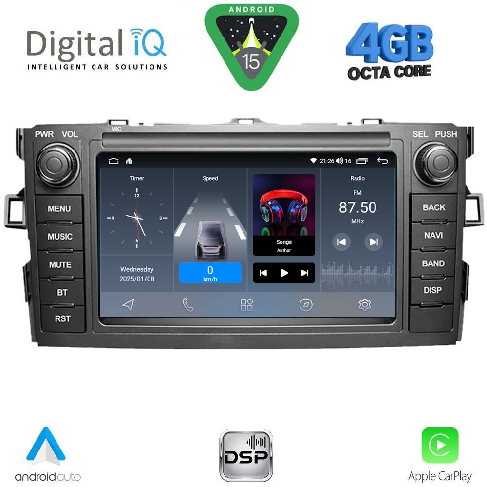 Οθόνη Toyota Auris 2007 – 2012 με CarPlay, Android Auto, Bluetooth, GPS - DIGITAL IQ BLF 328_CPA (7" DECK)
