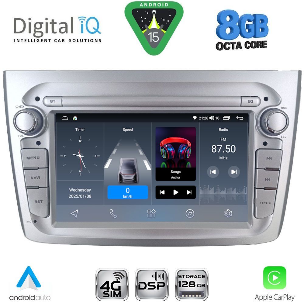 Alfa Romeo Mito 2008 – 2018 Οθόνη με Car Play, Android Auto, BT, GPS – DIGITAL IQ BLM 757SL_CPA (7" DECK)