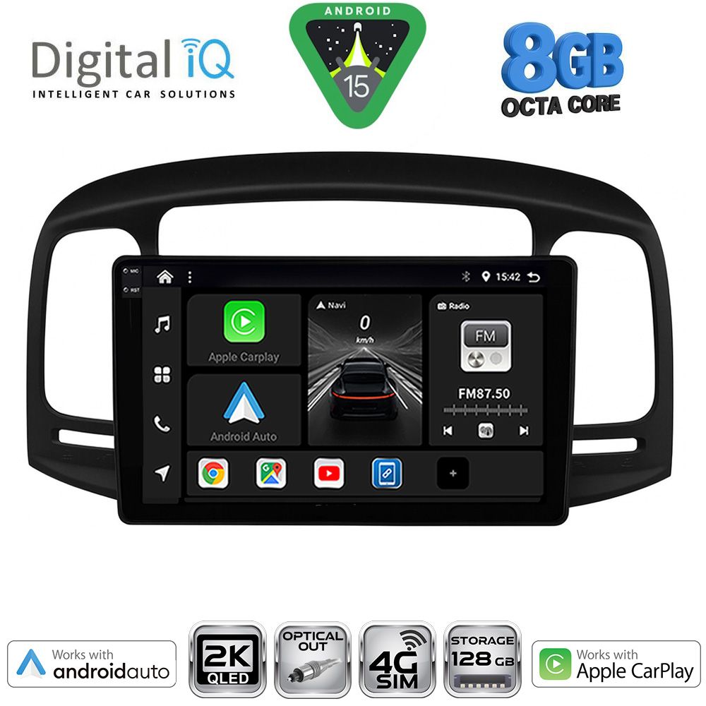 Οθόνη Hyundai Accent 2005 – 2012 με CarPlay, Android Auto, GPS, Bluetooth – DIGITAL IQ BXK 20249BL_CPAA (9inc)