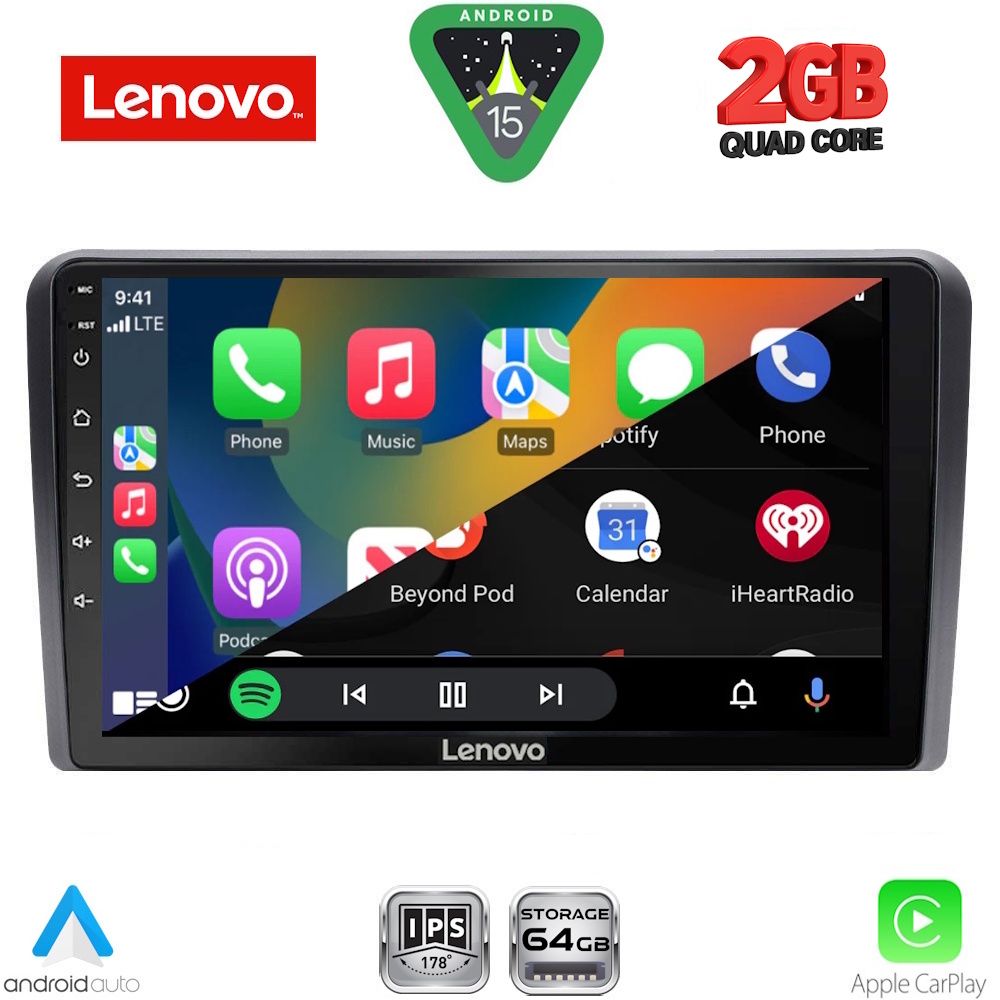 Audi A3 2003 – 2012 Οθόνη με CarPlay, Android Auto, Bluetooth, GPS – LENOVO LVD 2003_CPA (9inc)