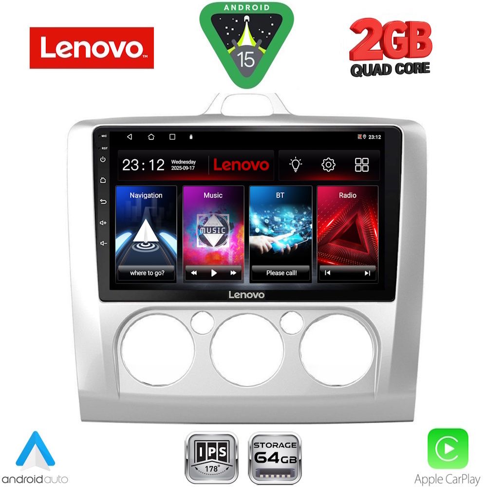 Ford Focus 2005 – 2011 Οθόνη με CarPlay, Android Auto, Bluetooth, GPS – LENOVO LVD 2156_CPA A/C (9inc)