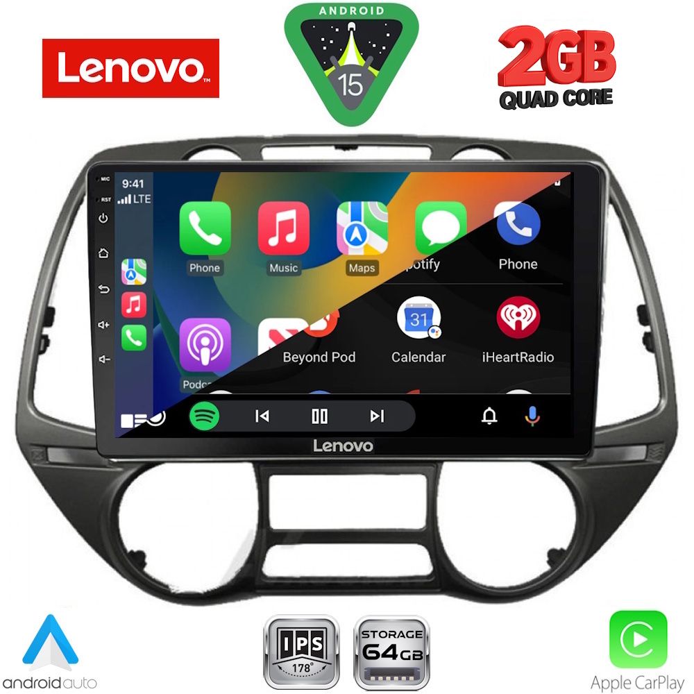 Hyundai i20 2008 – 2013 Οθόνη με CarPlay, Android Auto, Bluetooth, GPS - LENOVO LVD 2226_CPA  (9inc)