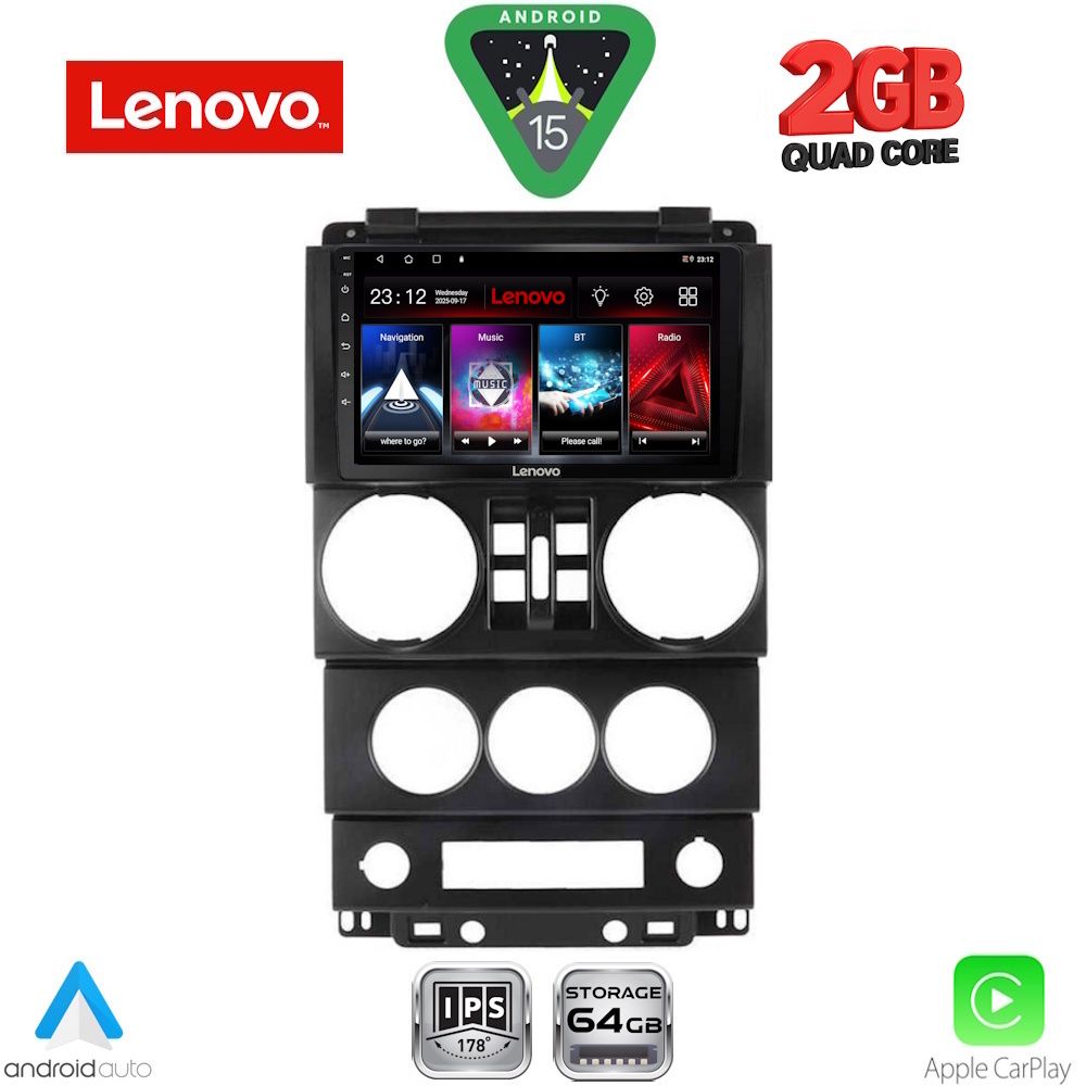 Οθόνη Jeep Wrangler 2006 – 2010 με Car Play, Android Auto, GPS, Bluetooth – LENOVO LVD 2294_CPA (9inc)