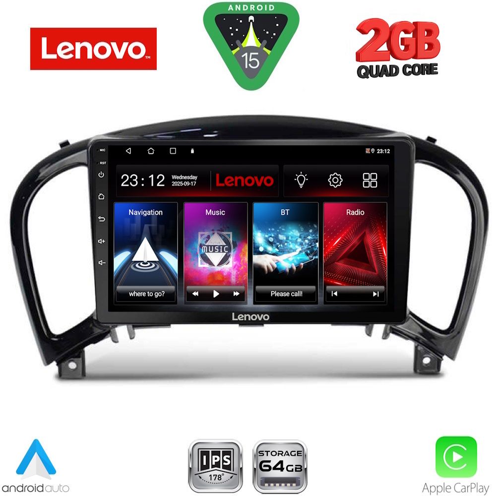 Nissan Juke 2009 – 2020 Οθόνη με CarPlay, Android Auto, Bluetooth, GPS - LENOVO LVD 2452_CPA (9inc)