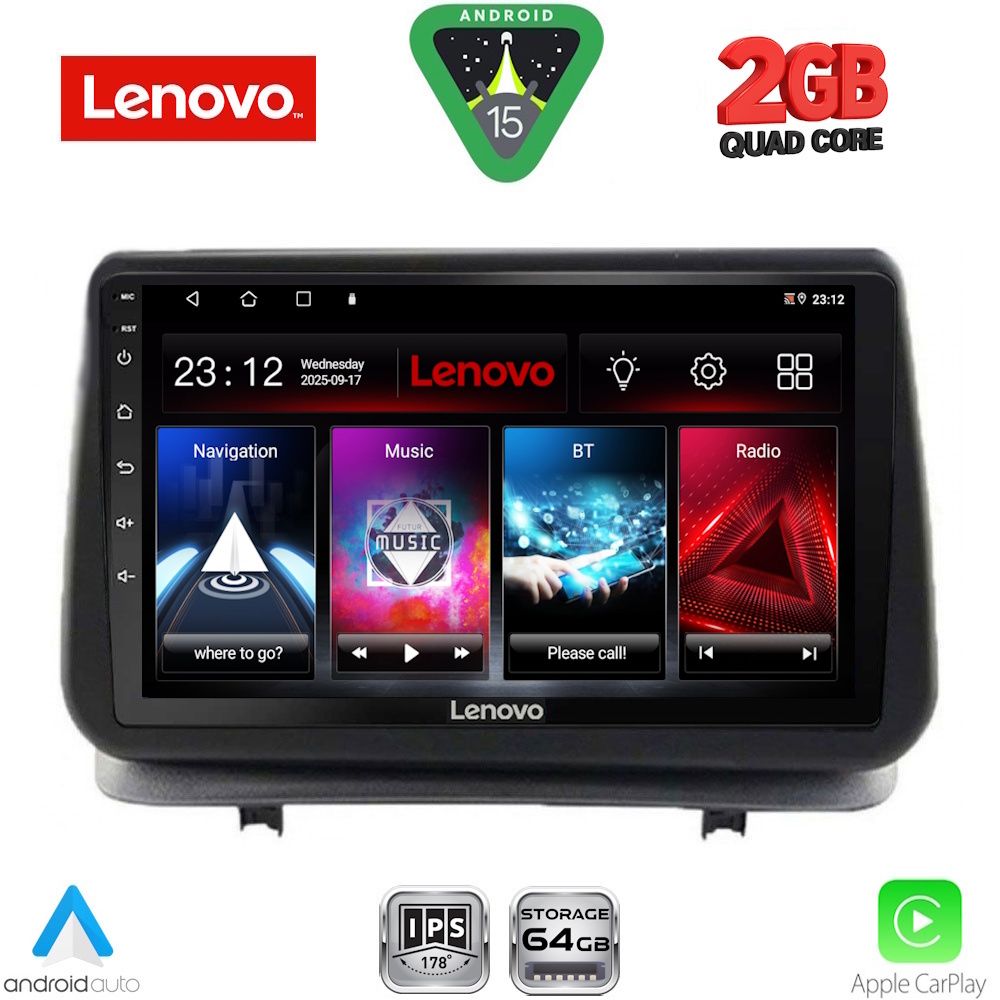 Οθόνη Renault Clio 2005 – 2011 με Car Play, Android Auto, GPS, Bluetooth - LENOVO LVD 2543_CPA (9inc)