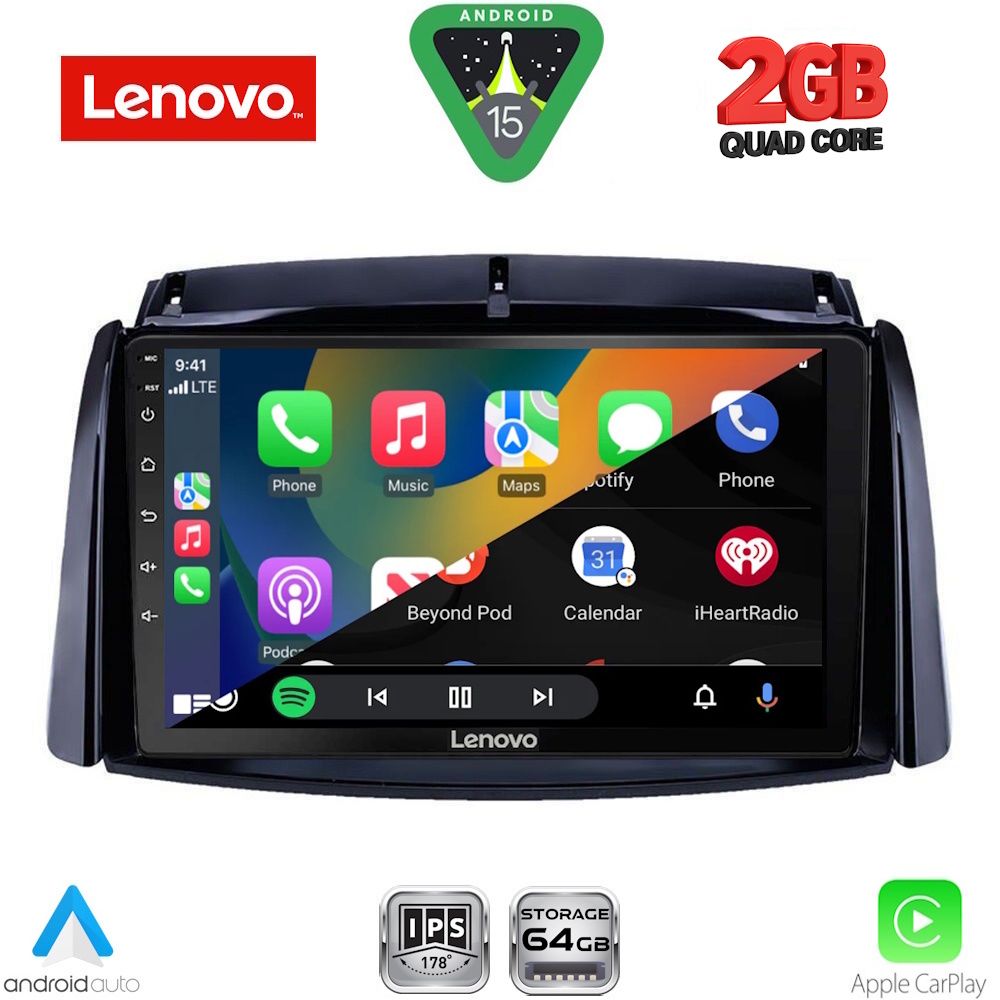 Οθόνη Renault Koleos 2006 – 2016 με Car Play, Android Auto, Bluetooth, GPS – LENOVO LVD 2551_CPA (9inc)