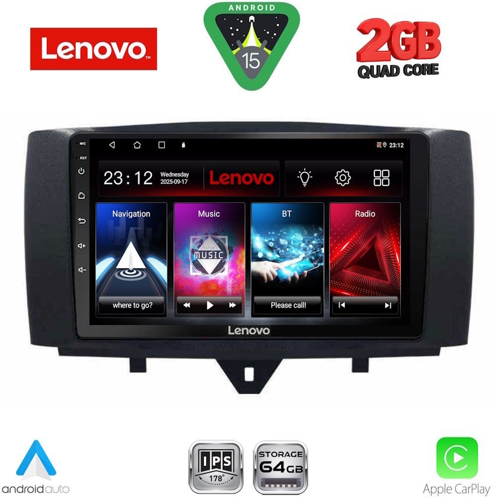 Smart ForTwo 451 (2010 – 2015) Οθόνη με Car Play, Android Auto, BT, GPS – LENOVO LVD 2622_CPA (9inc)