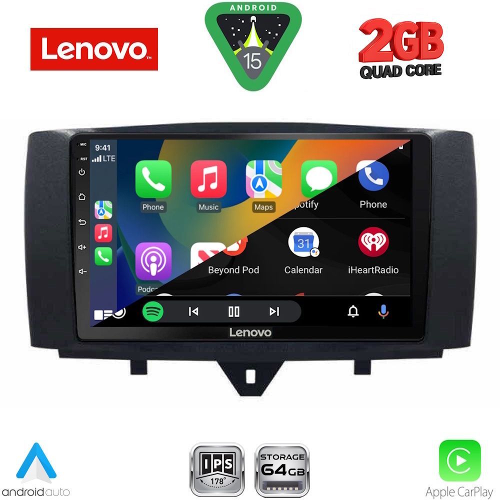 Smart ForTwo 451 (2010 – 2015) Οθόνη με Car Play, Android Auto, BT, GPS – LENOVO LVD 2622_CPA (9inc)