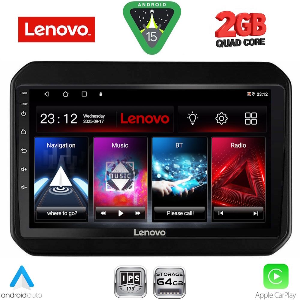 Οθόνη Suzuki Ignis 2016 – 2026 με CarPlay, Android Auto, Bluetooth, GPS – LENOVO LVD 2676_CPA (9inc)