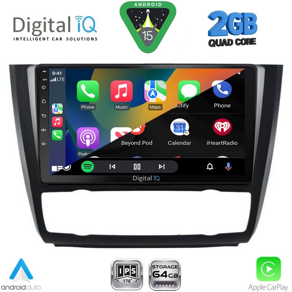 Οθόνη BMW series 1 (E81/E82/E87/E88) 2004 - 2013 με CarPlay, Android Auto, GPS, BT - DIGITAL IQ RSD 1040_CPA CLIMA (9inc)