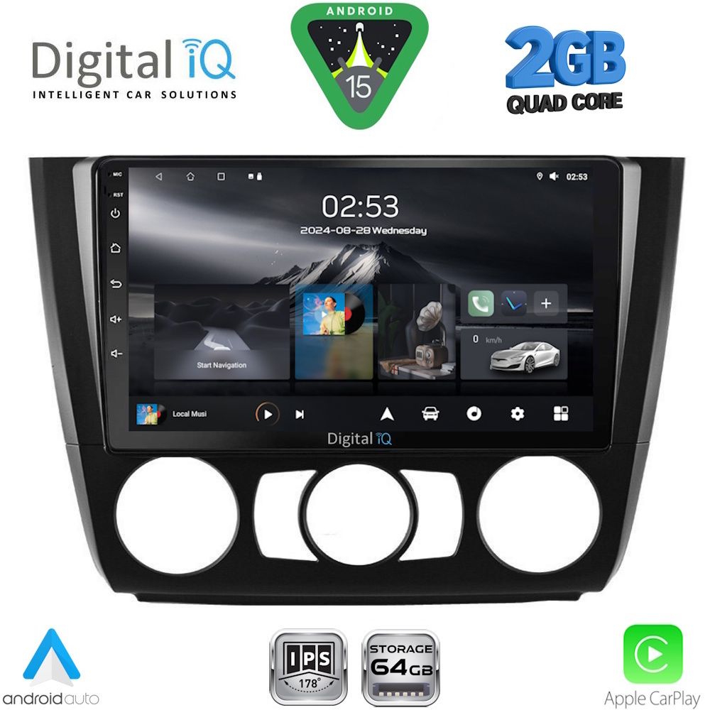 Οθόνη BMW series 1 (E81/E82/E87/E88) 2004 - 2013 με CarPlay, Android Auto, GPS, BT - DIGITAL IQ RSD 1040_CPA A/C (9inc)