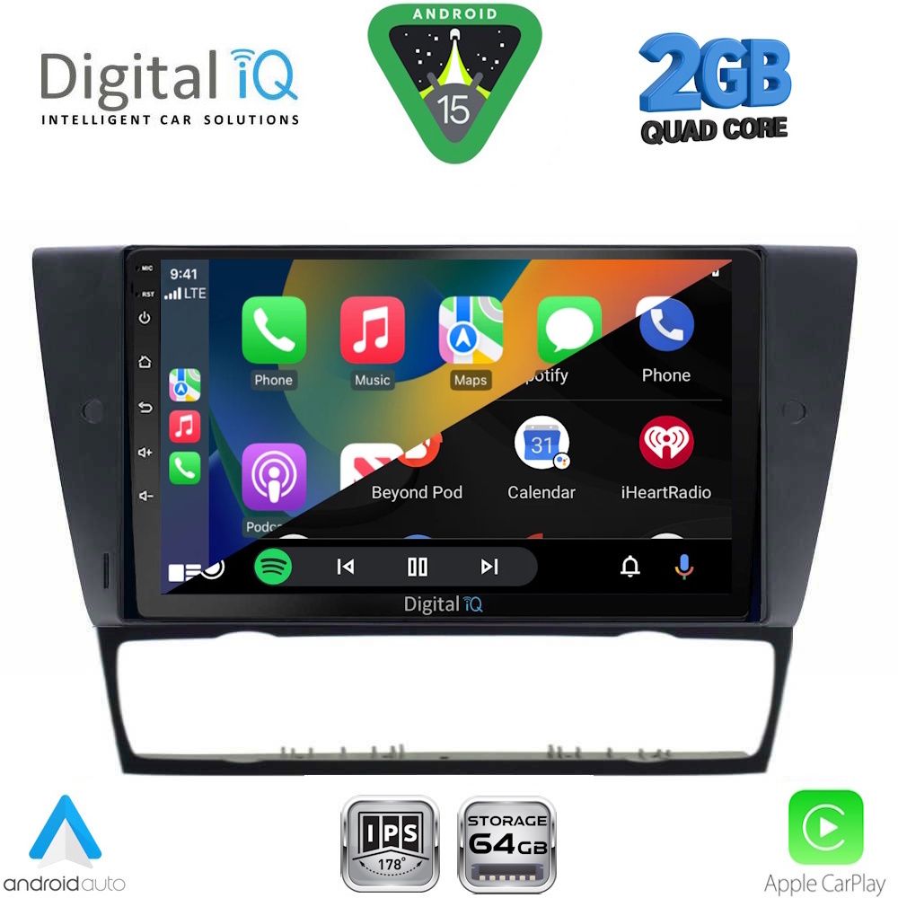 BMW Series 3 (E90, E91, E92, E93) 2005 – 2012 Οθόνη με Car Play, Android Auto, GPS, Bluetooth – DIGITAL IQ RSD 1043_CPA (9inc)