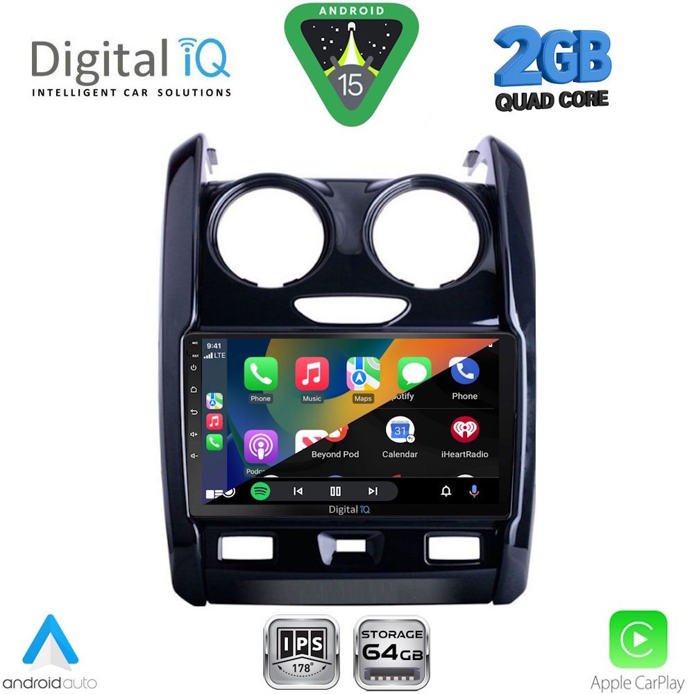 Dacia Duster 2013 – 2019 Οθόνη με CarPlay, Android Auto, BT, GPS – DIGITAL IQ RSD 1103_CPA (9inc)